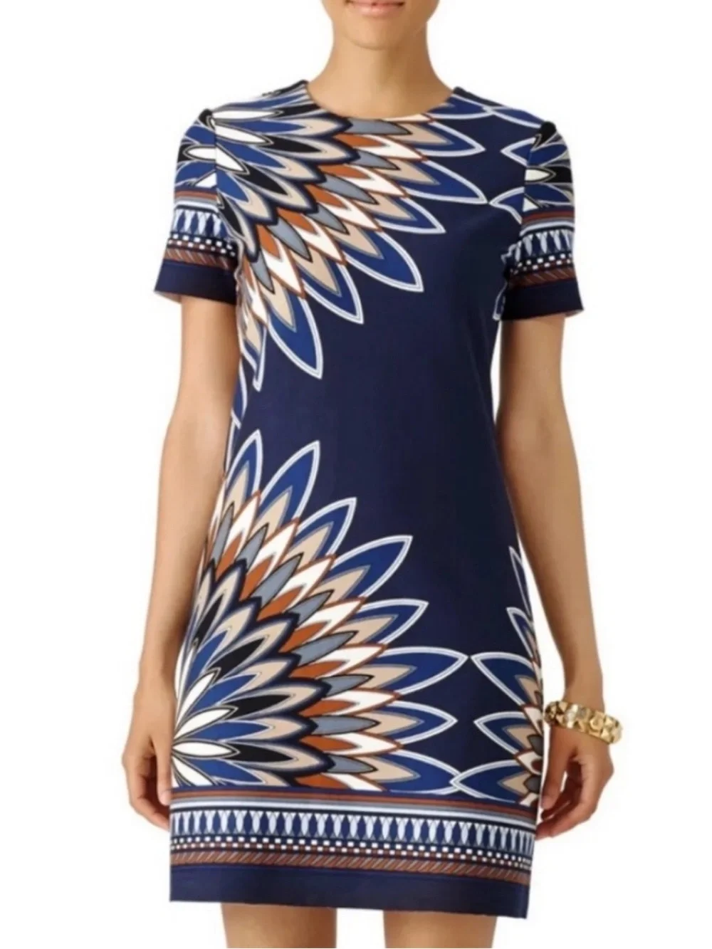 Tory Burch Navy Blue Graphic-Print Mini Dress